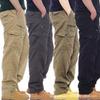 Хлопковый комбинезон с множеством карманов для мужчин, эластичный пояс, повседневные брюки большого размера. Свободные рабочие брюки для мужчин среднего и пожилого возраста.