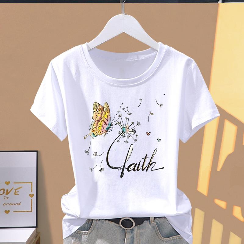 (Азиатский размер) Графическая футболка Футболка Одежда Цветок Буква Тренд Стиль Леди Повседневная Мода Принт Женская Повседневная Женская Майка Футболки с коротким рукавом