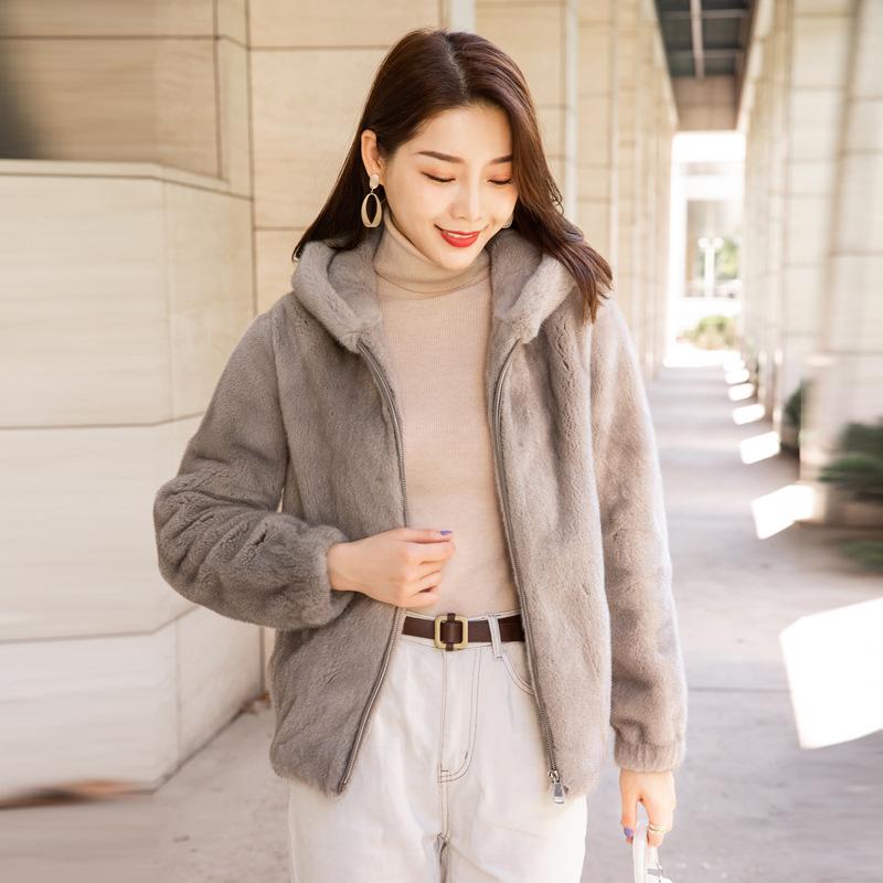 Норковая шуба женская летняя осень и зима новая с капюшоном цельная норковая молодая повседневная шуба из водной норки