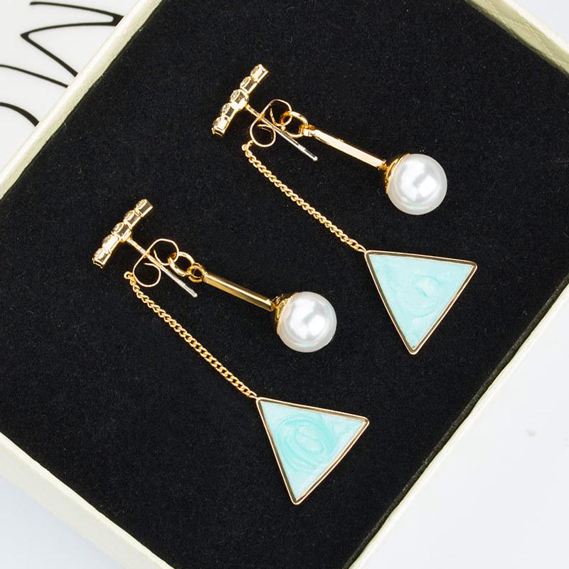 Fashion Word Flash Diamond Pearl Triangle Geometric Shape Hanging Earrings Hypoallergenic Earrings