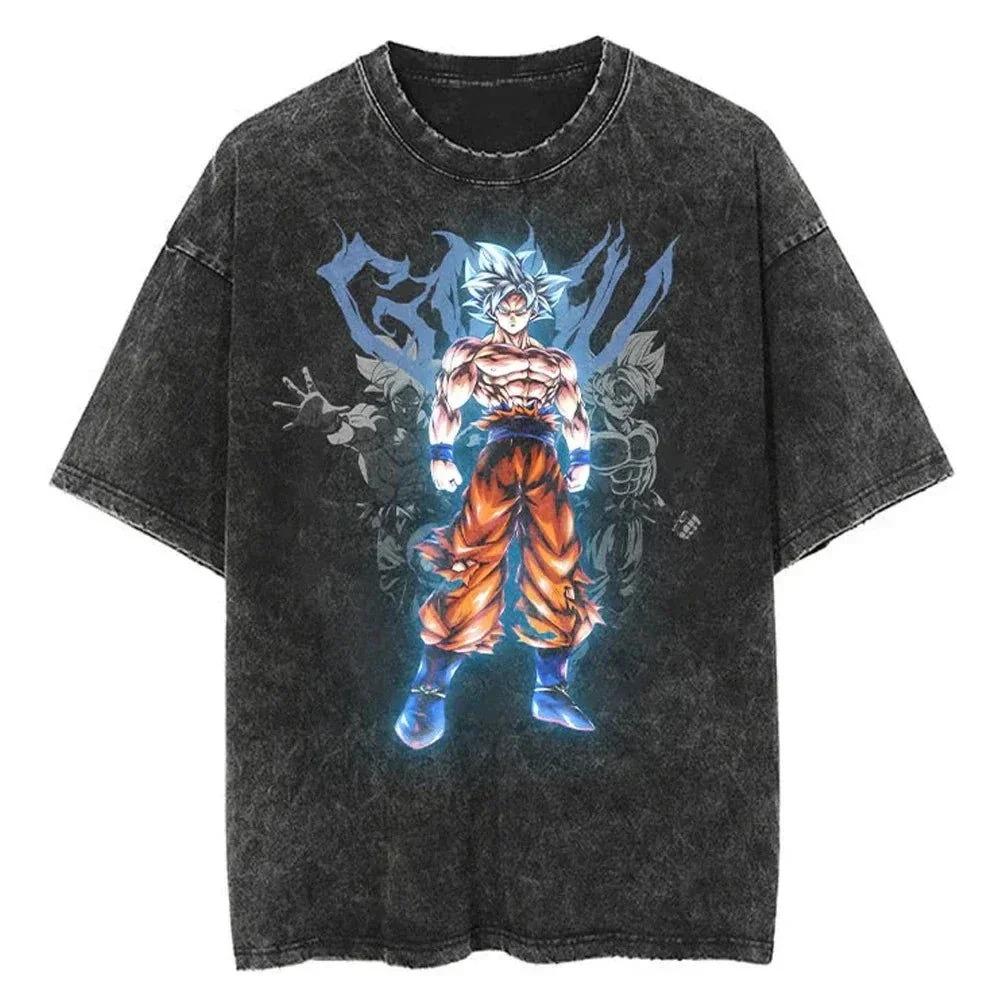 Аниме Dragon Ball Z Веджета Винтажная стираная футболка с коротким рукавом Свободная спортивная футболка для фитнеса Мужская одежда в стиле Харадзюку Dragon Ball