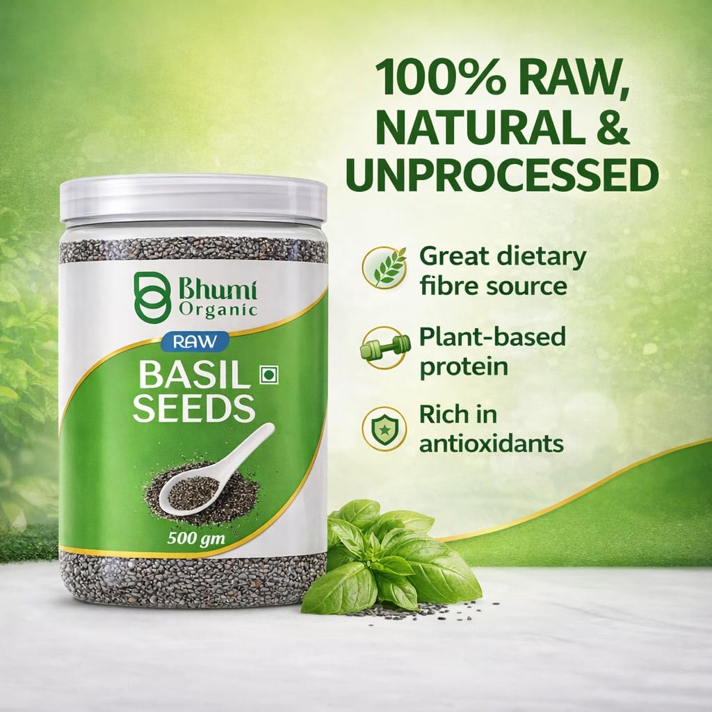 Семена органического базилика Bhumi 500 г - Семена Сабджа | Спасение от летней жары | Высокое содержание клетчатки и Омега-3