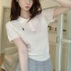 Women's Beautiful Short-sleeved Cable Knit Lapel T-shirt