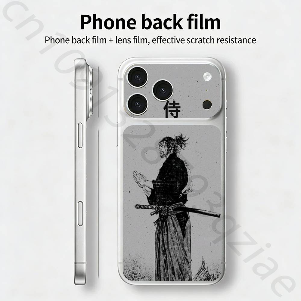 Японский Бусидо Самурай Для iPhone 17 pro Max /17 pro Полное Покрытие Наклейка Кожаная Обертка 3D Цветная Задняя Защитная Пленка-Наклейка