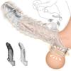 Reusable Penis Enlargement Vibrator Penis Extender Sleeve Sex Toys For Men Adult Delay Ejaculation Cock Ring Vibrator Condom 18+