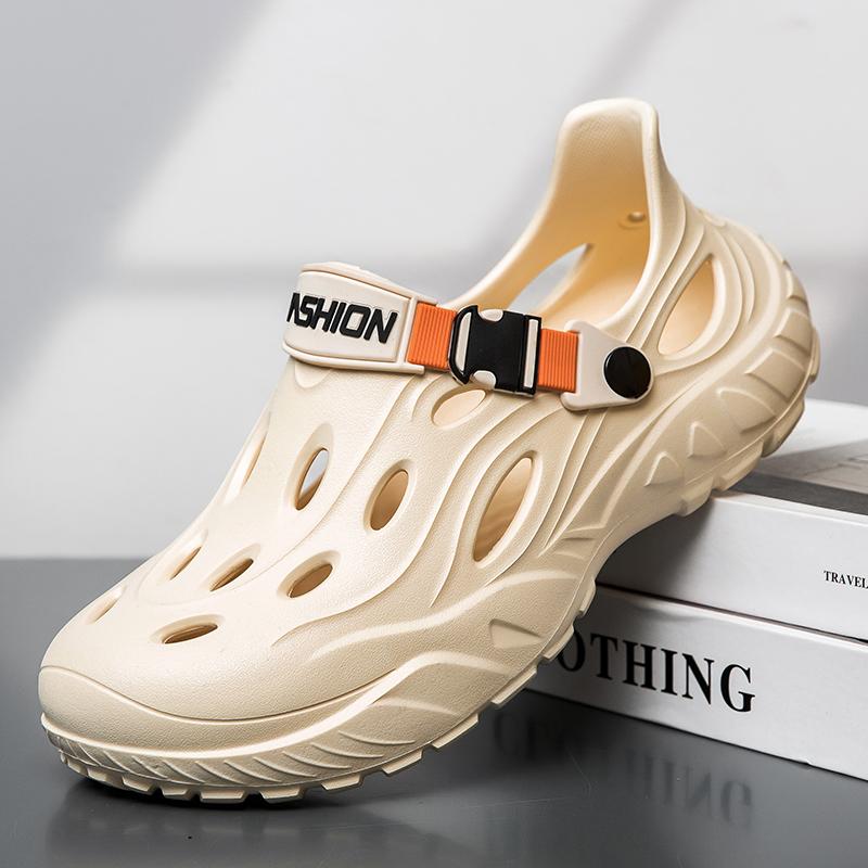 Новые мужские сандалии для отдыха на природе, спортивные тапочки, пляжные шлепанцы, дышащие сабо, мужская повседневная садовая обувь, нескользящие мужские сандалии для походов на природе