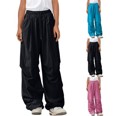 Женские брюки прямого кроя с высокой талией на кулиске и карманом однотонные