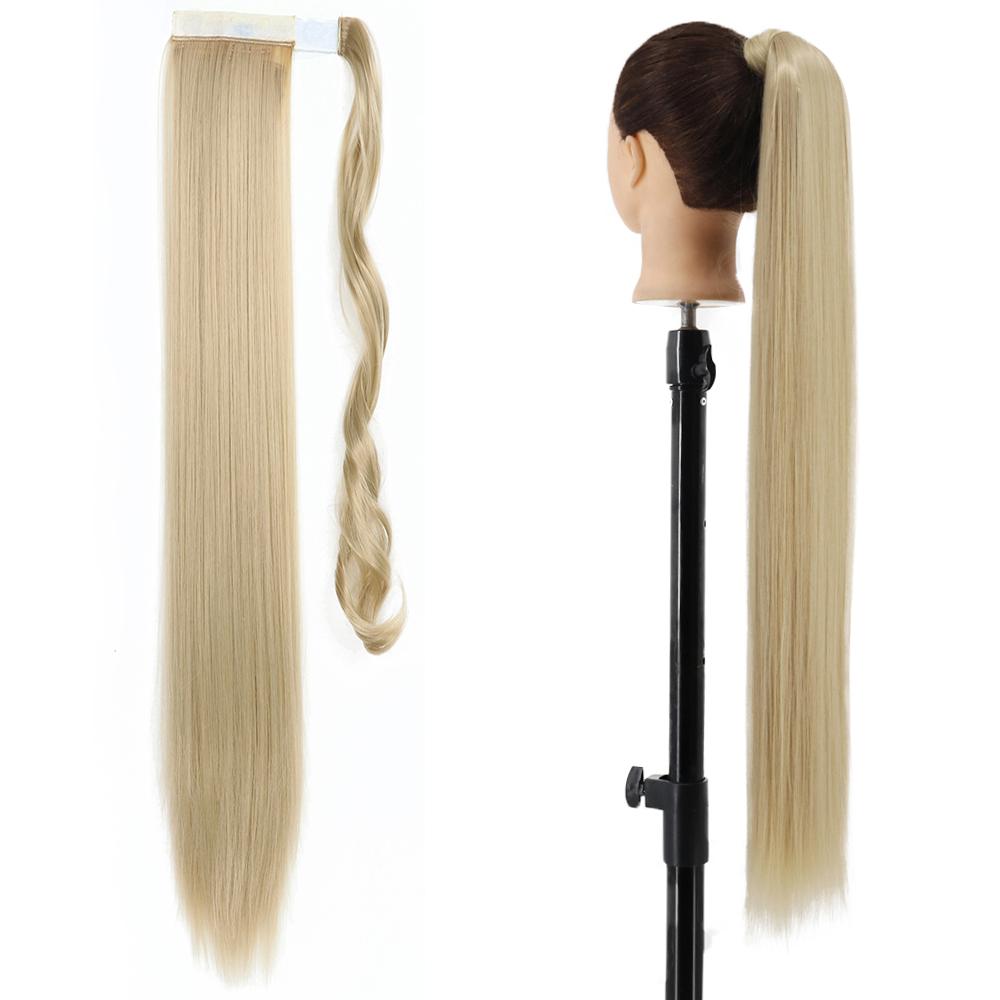 MISS WIG Synthetic Long Straight Hair Extension Wrap Around Clip In Heat Resistant Fiber Ponytail Natural Pony Tail for Women
