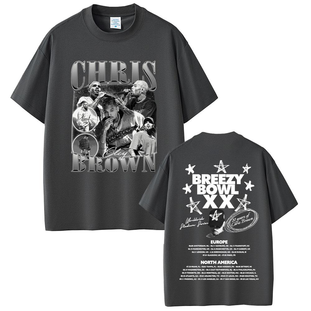 Rapper Chris Brown Breezy Bowl XX 2025 Tour Tshirt Unisex Women Hip Hop Fashion Casual T Shirts Unisexs Cotton Oversized Tshirts