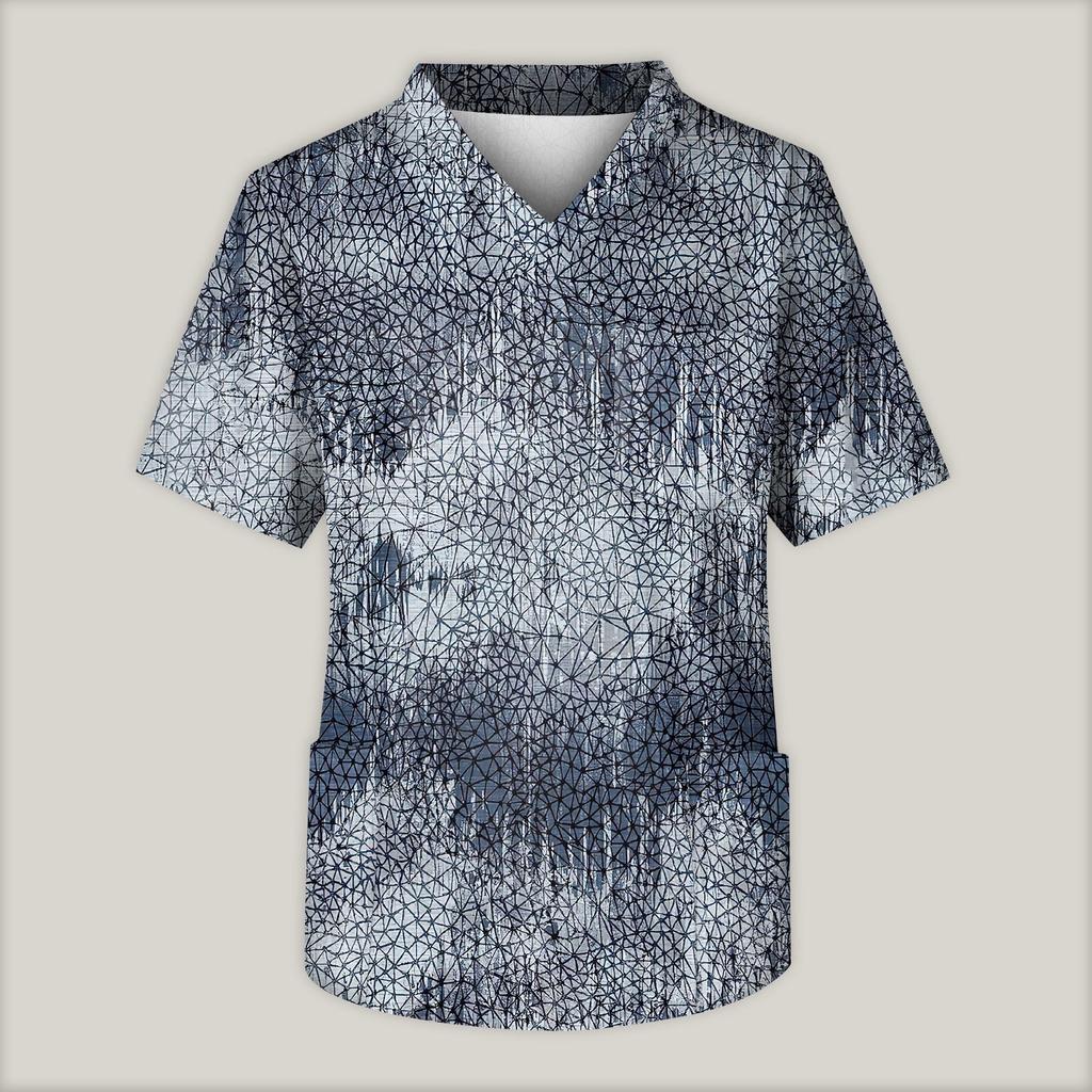 Мужская рабочая блузка с короткими рукавами и v-образным вырезом с принтом, топ с нагрудным карманом