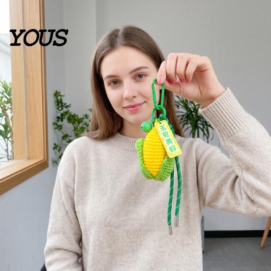 Плюшевое Овощное Украшение, Вязаный Брелок-Кукуруза для Рюкзаков, Ручной Работы Брелок с Колокольчиком Вязание и Бирка с Пожеланием, Имитация Подвески для Сумки Мягкая