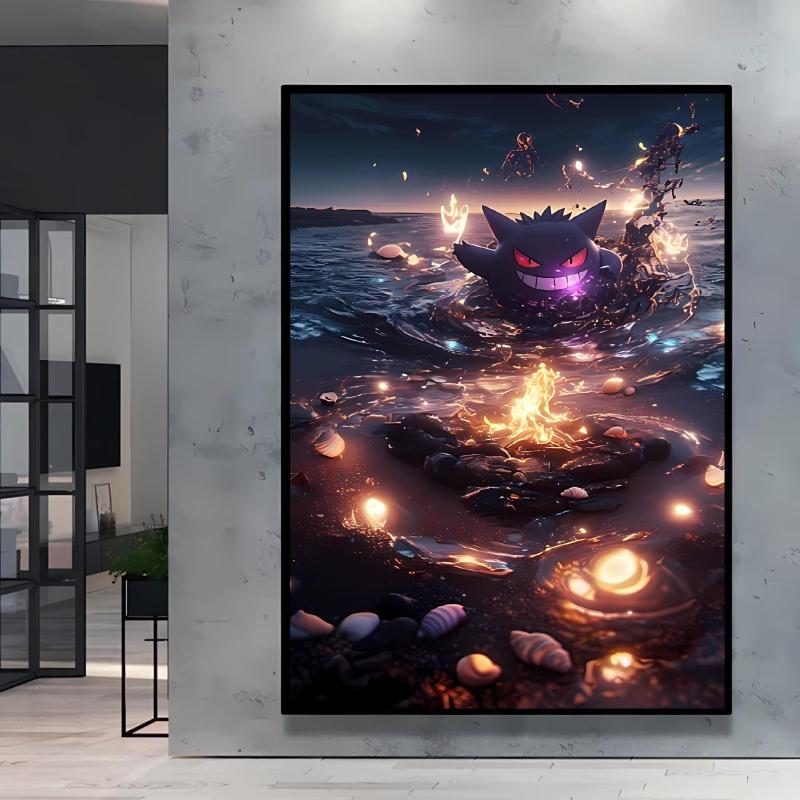 Canvas Artwork Painting Pokemon Gengar Poster Hd Prints Cartoon Character Picture Classic Modern Home Living Room Wall Decor