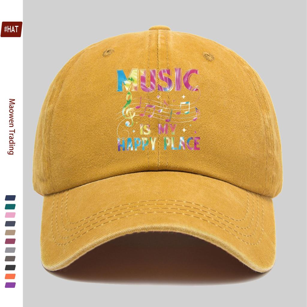 pc Music Paradise Melody Melody Brings Joy Letter Print Hat Concert Pattern Print Baseball Cap Unisex Design Sun Hat Multip