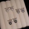Seiko Version Earrings, Silver Needles Full of Diamonds, Bow, Shijia Pearl Stud Earrings, Femininity, Niche Sense, Fashionable and High-end Earrings.