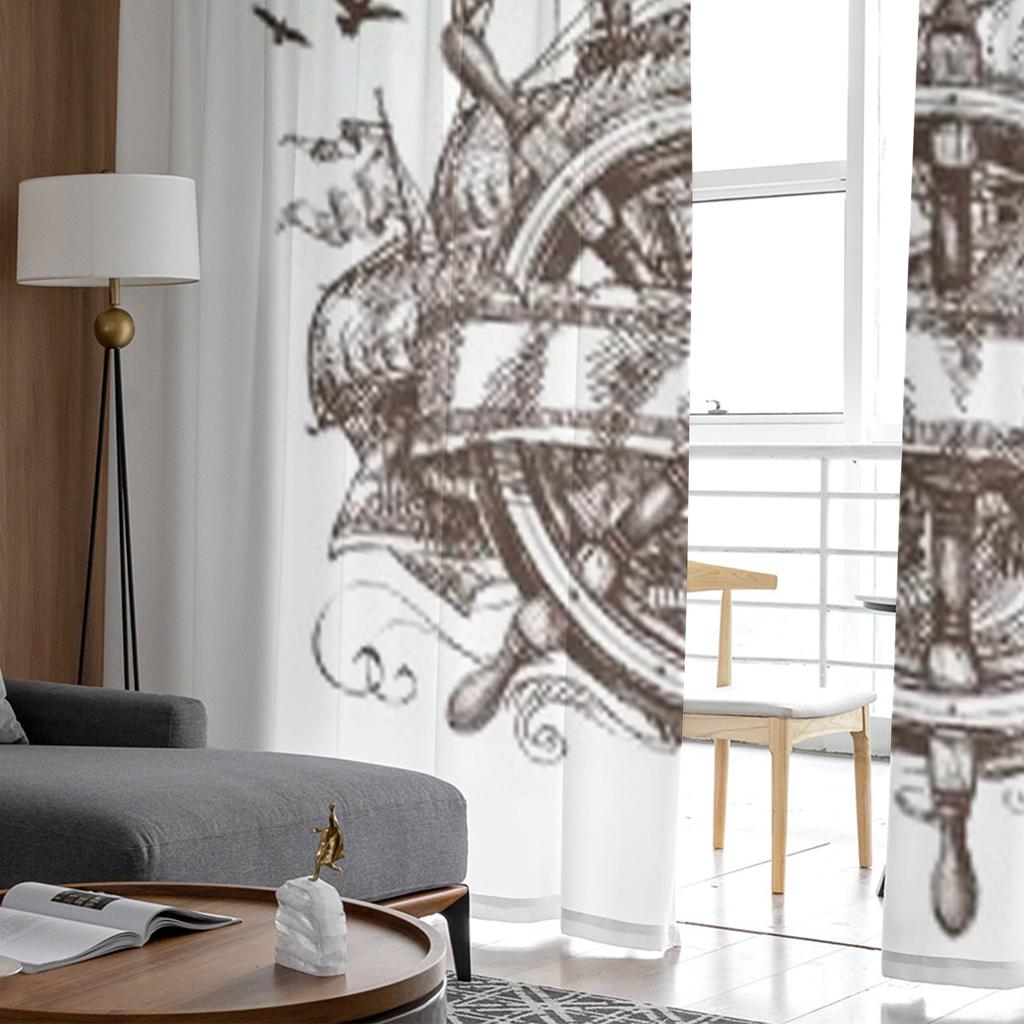 Adventure Vintage Ship Rudder Tulle Sheer Curtains for Living Room the Room Bedroom Kitchen Decoration Voile Organza Curtains