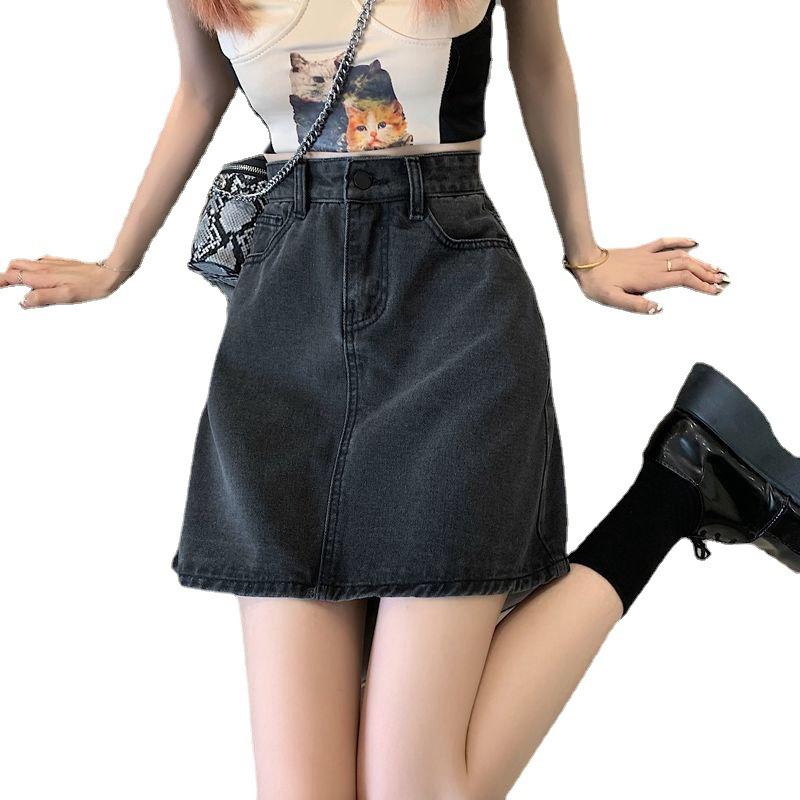 Летняя джинсовая юбка до половины тела с высокой талией, женская тонкая короткая юбка Tide в стиле хип-хоп