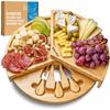 Bamboo Cheese Board Set - 37cm Swiveling Charcuterie Board with Slide-Out Drawer - Anniversary Birthday Housewarming Gift