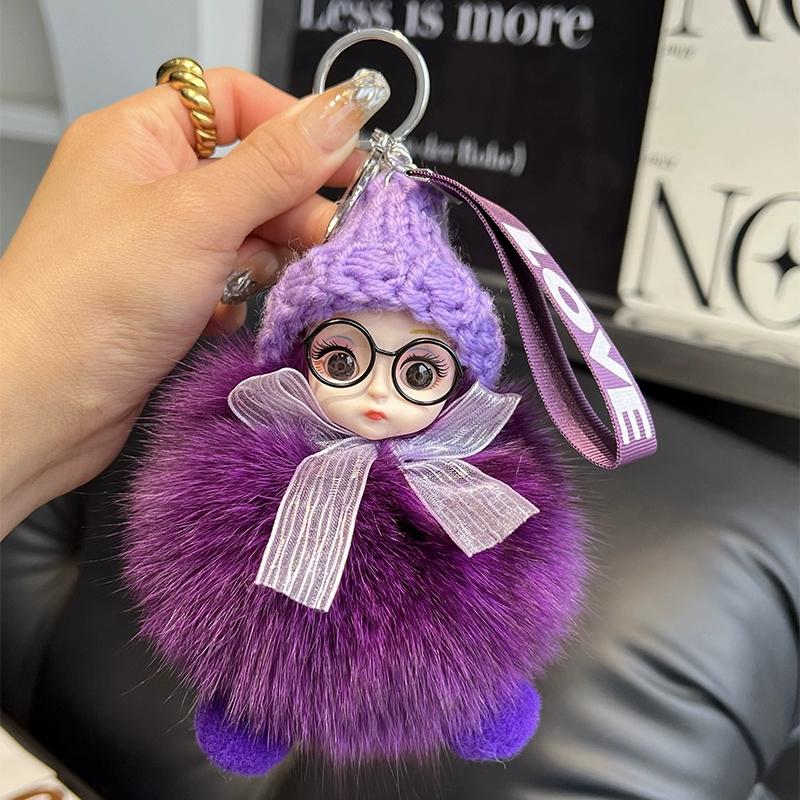 Кукла из натурального лисьего меха Брелок-подвеска для автомобиля Милая плюшевая кукла Кукла Подвеска для сумки-книги Кукла Подарок для пары