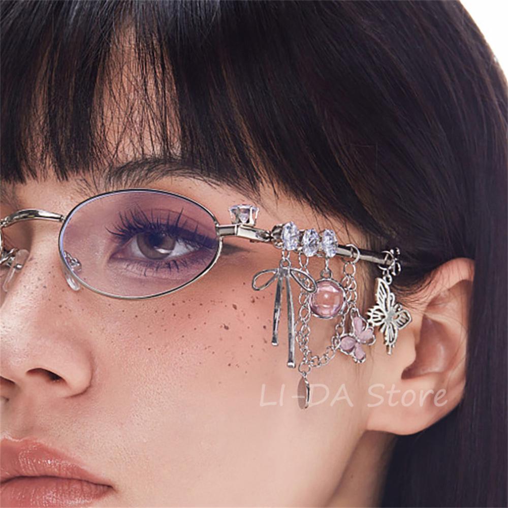 Очки Lolita Милая Крутая Дерзкая Девушка Мода Звезда Алмаз Маленькая Рамка Эллиптические Очки COS Очки Аксессуары для Косплея