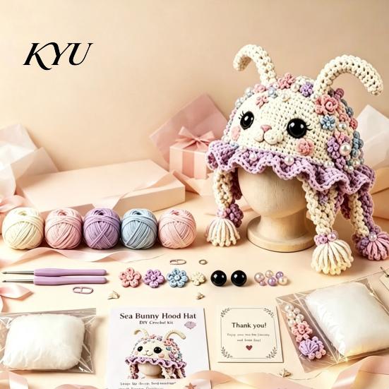 Holiday Crafting Projects Animal Hood Hat Crochet Kit, DIY Earflap Craft Supplies for Adults Cute Project Teens, Handmade Gift Yarn Crafts
