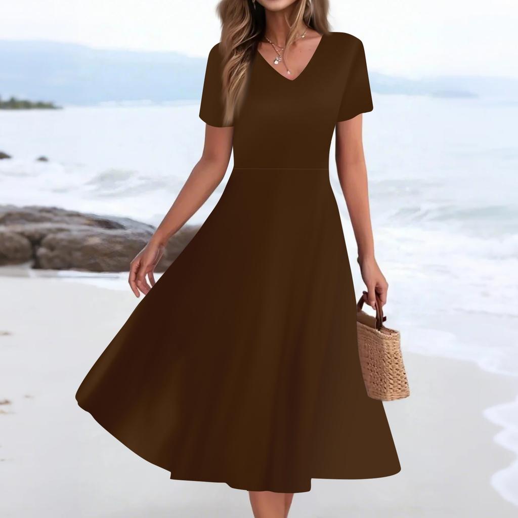 Женское летнее повседневное модное платье с принтом и карманом, коротким рукавом и V-образным вырезом