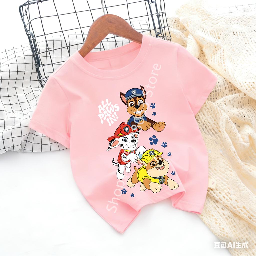 Children Short Sleeve Tshirt Cartoon Chase Skye Print Pullover Boys Girls Summer Breathable Casual Cotton Tops Gifts