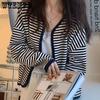 Female Harajuku Y2K Casual Top Black White Striped Cardigan Women Spring Autumn Loose Casual Long Sleeve Coat Streetwear
