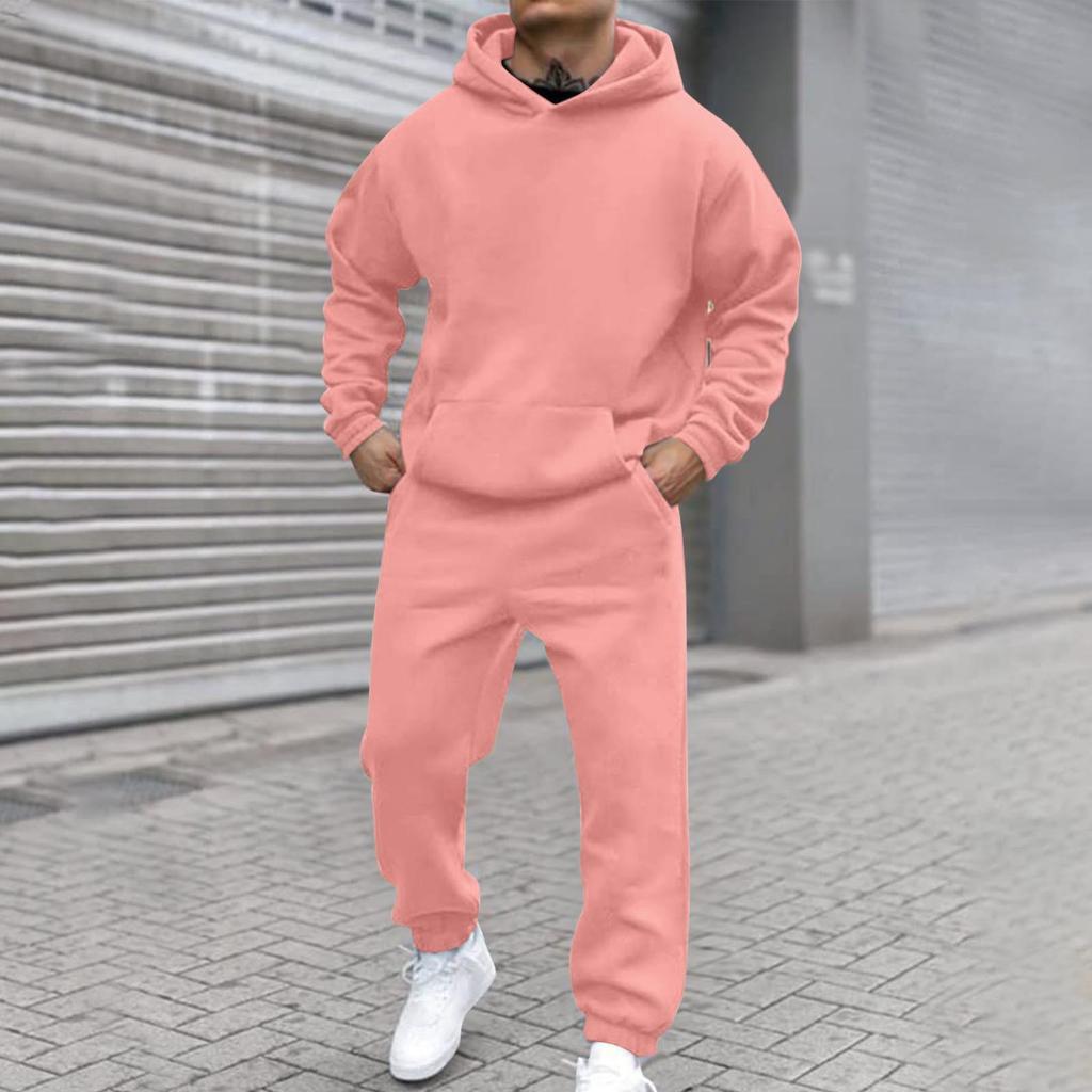 Men's Solid Colour Hooded Long Sleeve Sweatshirt Home Trousers Running Suit
