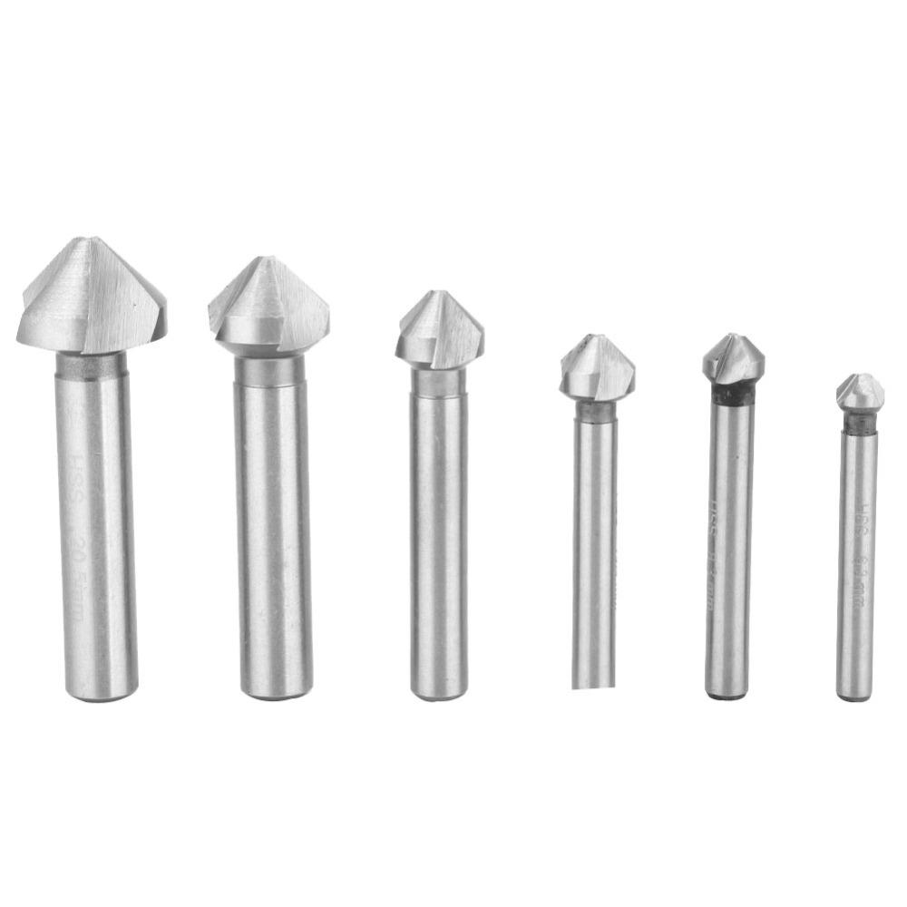 6pcs 3 Groove Design Chamfering End Mill Bits 90 Degree Angle 3 Flute Chamfer Bit Woodworking Use
