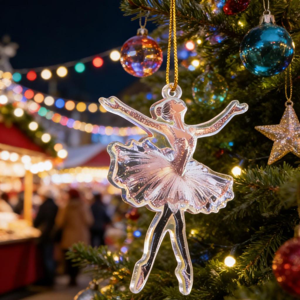 Подвесное украшение на елку Рождественский декор 2D Блестящая балерина Прозрачный