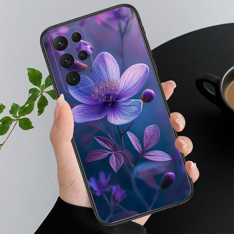 Фиолетовый чехол с цветами для Samsung A35 A55 A54 A15 A25 A05s A05 A22 A24 A52 A33 A34 M34 M14 M54 M23