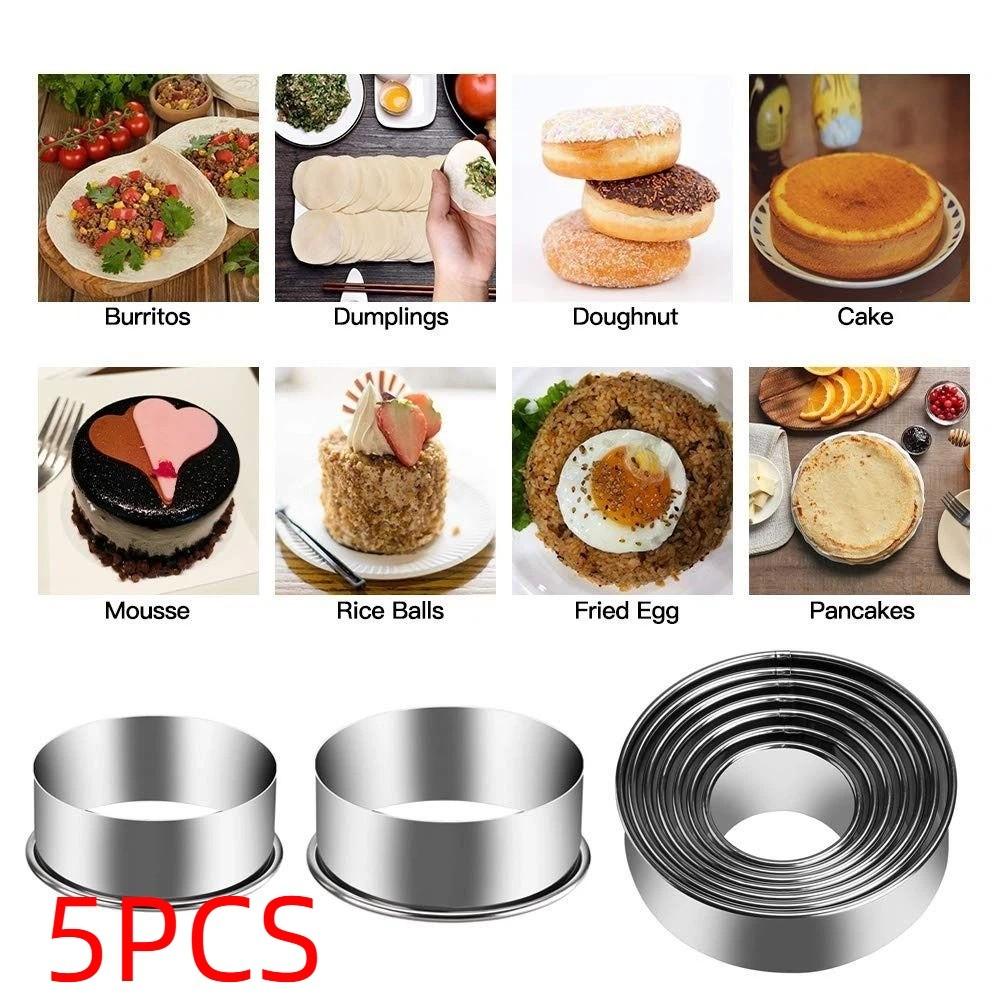 5Pcs Round Biscuit Mold Set Stainless Steel Baking Mould Dumpling Skin Cutters Dumpling