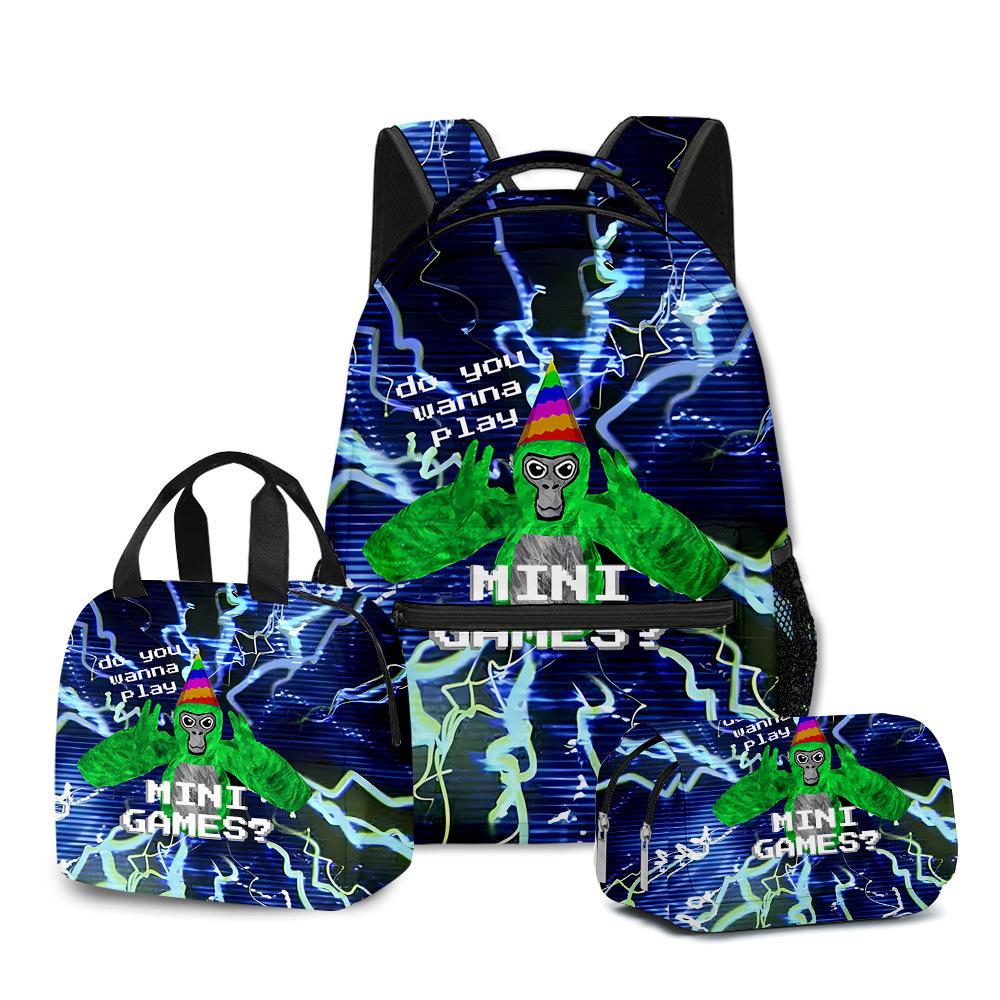 3D Game Gorilla Tag Backpack Lunch Bag Pencil Case 3-Piece Set Print Kids Teenagers Durable Waterproof School Bag