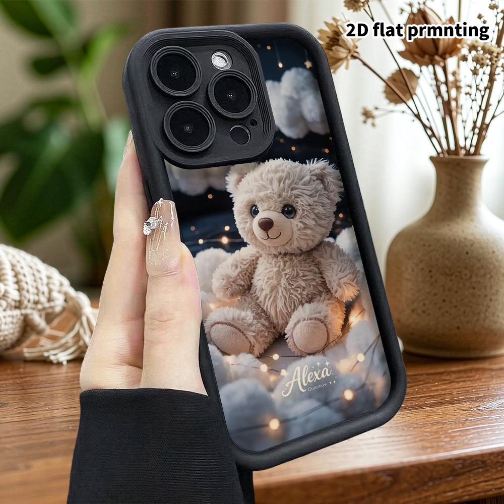 Phone case: 2D flat design suitable for iPhone 18 17 16 15 14 13 Pro protective case, off-white little bear, perfect Christmas and Halloween holiday g