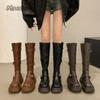Коричневые высокие сапоги для женщин Осень Зима 2025Новые На толстой подошве Сапоги до колена Рыцарские сапоги Высокий каблук Противоскользящие Bottes Femmes Размер 35-40