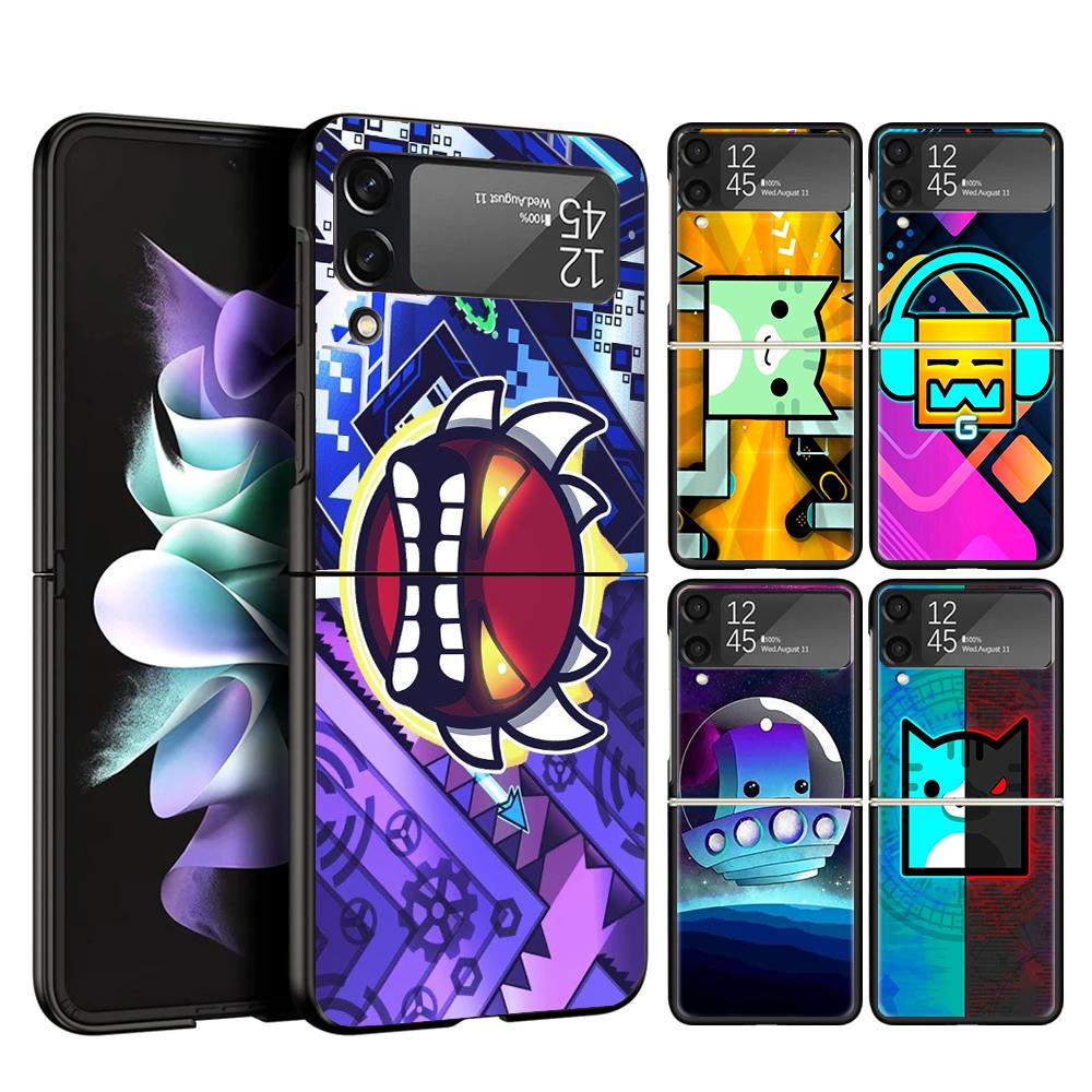 Geometry Dash Game Cover Phone Case For Samsung Galaxy Z Flip 7 6 5 4 3 5G Flip7 Flip6 Flip5 Flip4 Flip3 Black Fundas Shell Gala