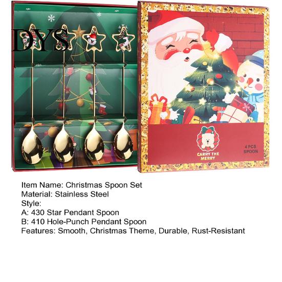 Сервировочные ложки из нержавеющей стали 4 шт., Рождественские ложки, Кофейные размешиватели, Рождественские ложечки для десерта, Посуда Санта-Клаус с подарочной коробкой, Праздник для