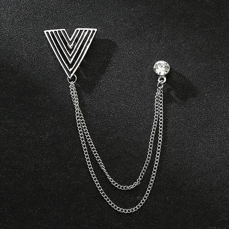 Korean Style Men's Blazer Brooch with Scissors-Shaped Metal Chain Accessory
