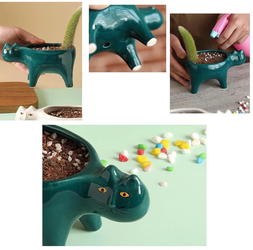 Siawadeky Милые кошачьи цветочные горшки Набор из 2 штук Горшки для суккулентов Керамические горшки Кошачий кашпо Суккуленты Кактус Кошачий хвост Кошачий горшок для растений Декорация Кошачий горшок для трав