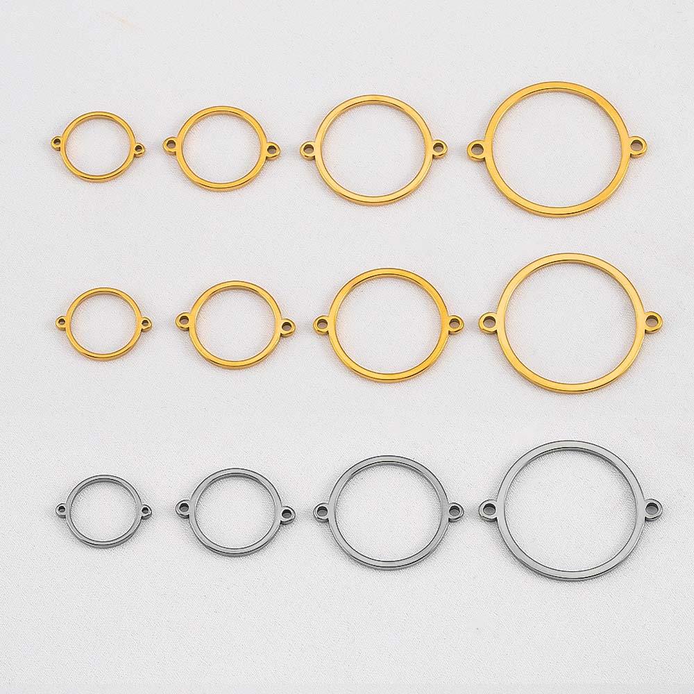 10Pcs 20Pcs Stainless Steel Hollow Double Hole Circle Charms Pendant Bracelet Cabochon Tray Bezel Blank Settings Jewelry Making