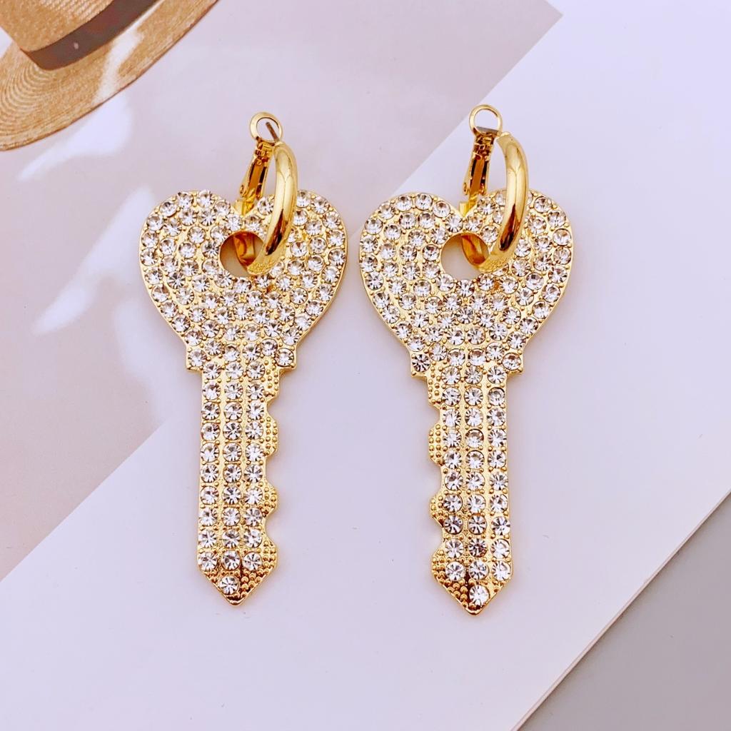 Vintage Style Zinc Alloy Water Diamond Geometric Circle Heart Key Earrings for Women
