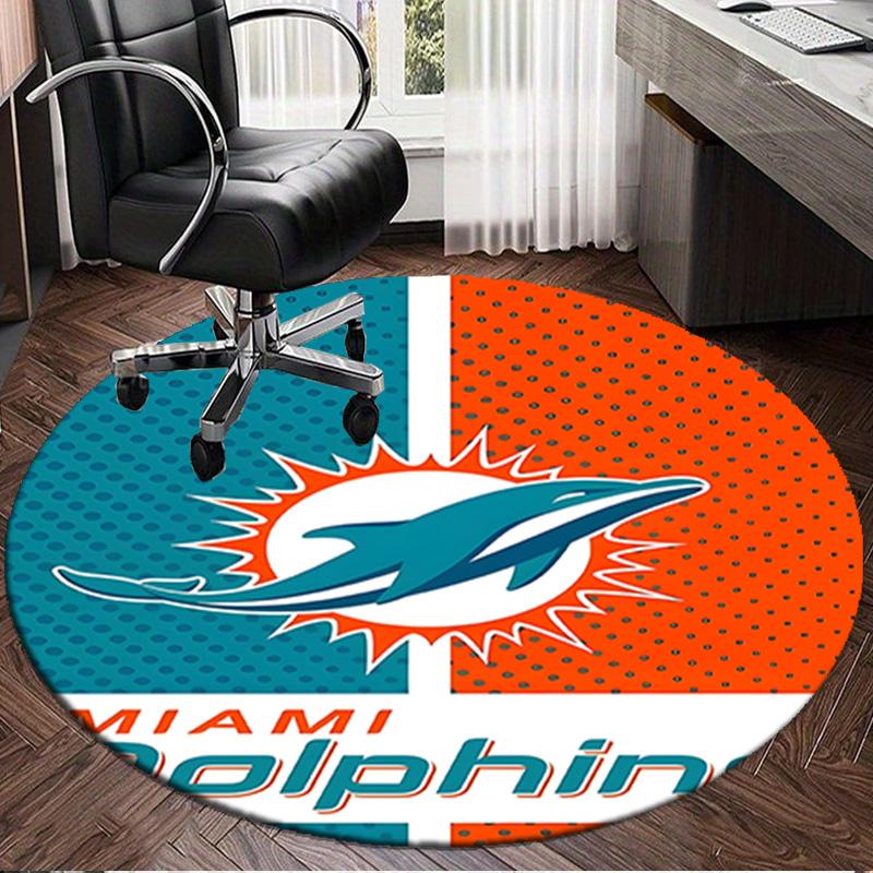 Dolphins Team Round Rug for Livingroom,Bedroom, Palyroom, Chair Rug, Area rug, Circle Carpet, Large Size Fan Christmas gift