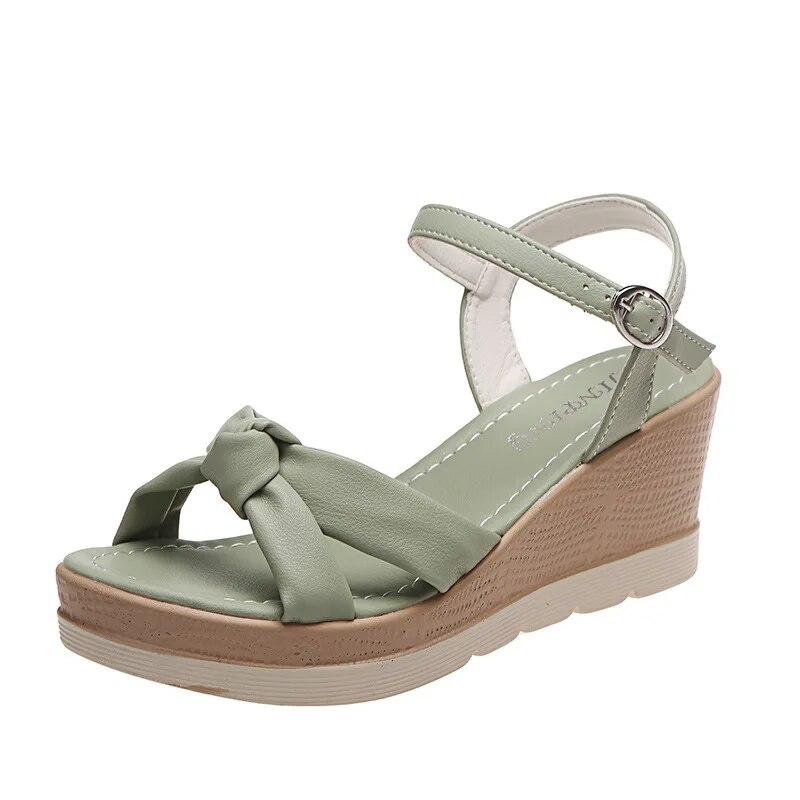 2024 летняя обувь, женские босоножки на высоком каблуке, босоножки на танкетке 7 см, милые летние каникулы на платформе