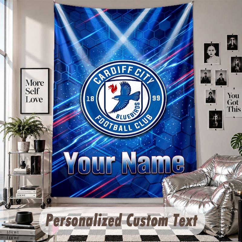 Wall Hanging Tapestry With Custom Name & Text, Cardiff City Decorative Tapestry For Bedroom