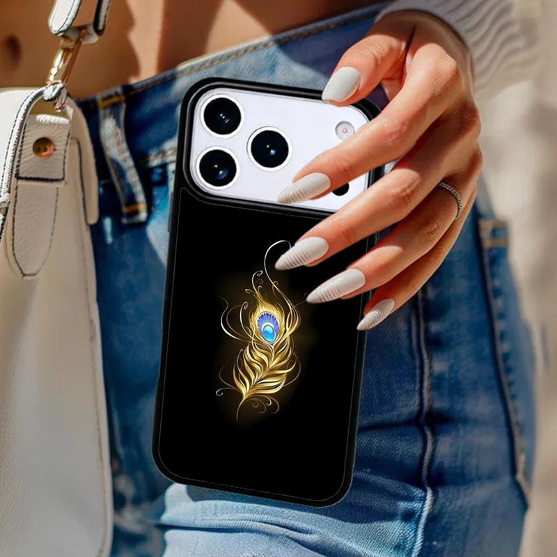 Чехол для телефона с золотой фольгой и рисунком пера для iPhone 17 Air 14 15 13 12 Max Чехол для Apple 14 15 16 16e 11 Pro Max Plus Coque