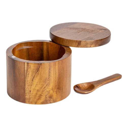 Wooden Salt Shaker - | Salt Shaker with Rotating Lid, Wooden Salt Shaker with Built-in Sugar Spoon, Wooden Kitchen Jar for Easy Hygiene, Household Sal