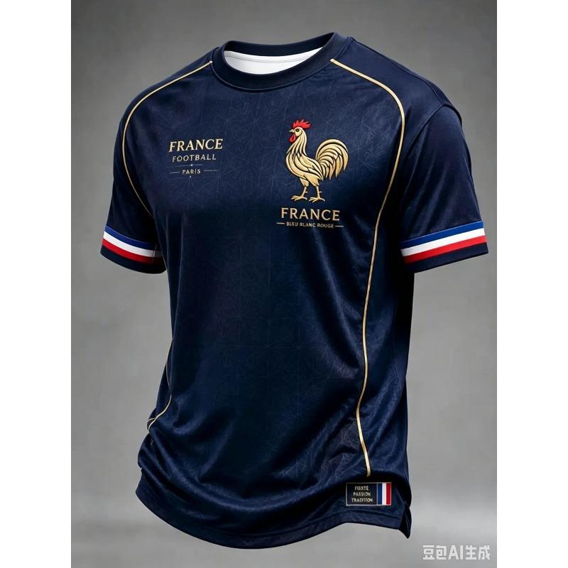 Vintage France Rooster 3D Printed Soccer Jersey Paris Inspired Graphic Blue Short Sleeve Unisex Football Fan Sports Tee Tops