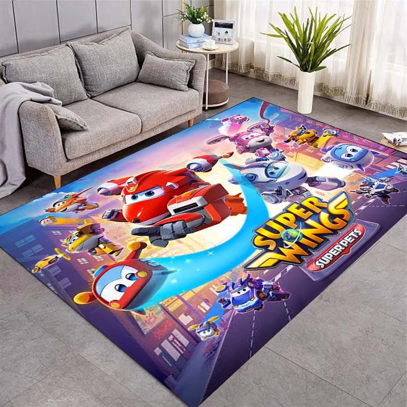 Super Air Robot Cartoon Character City Sky Print Area Rug Non‑Slip Rectangular Floor Mat Home Decor
