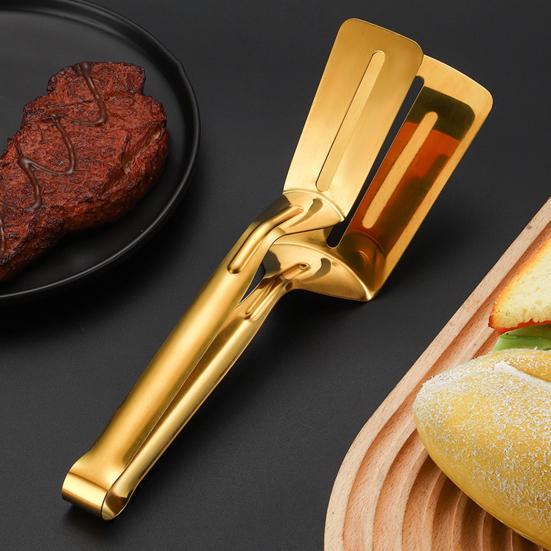 Stainless Steel Food Clip Hollow Long Anti-slip Handle Anti-scald Multifunctional Steak Meat Fish Frying Barbecue Serving Clamp Tong Spatula