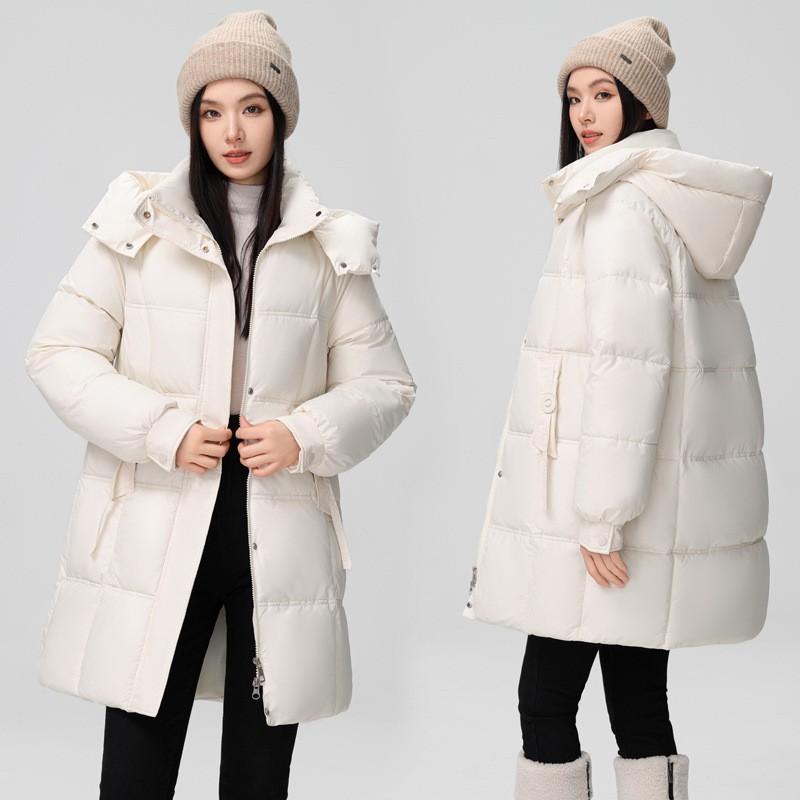 Womens Mid-Length Hooded Cotton Coat Detachable Solid Color Winter Warmth